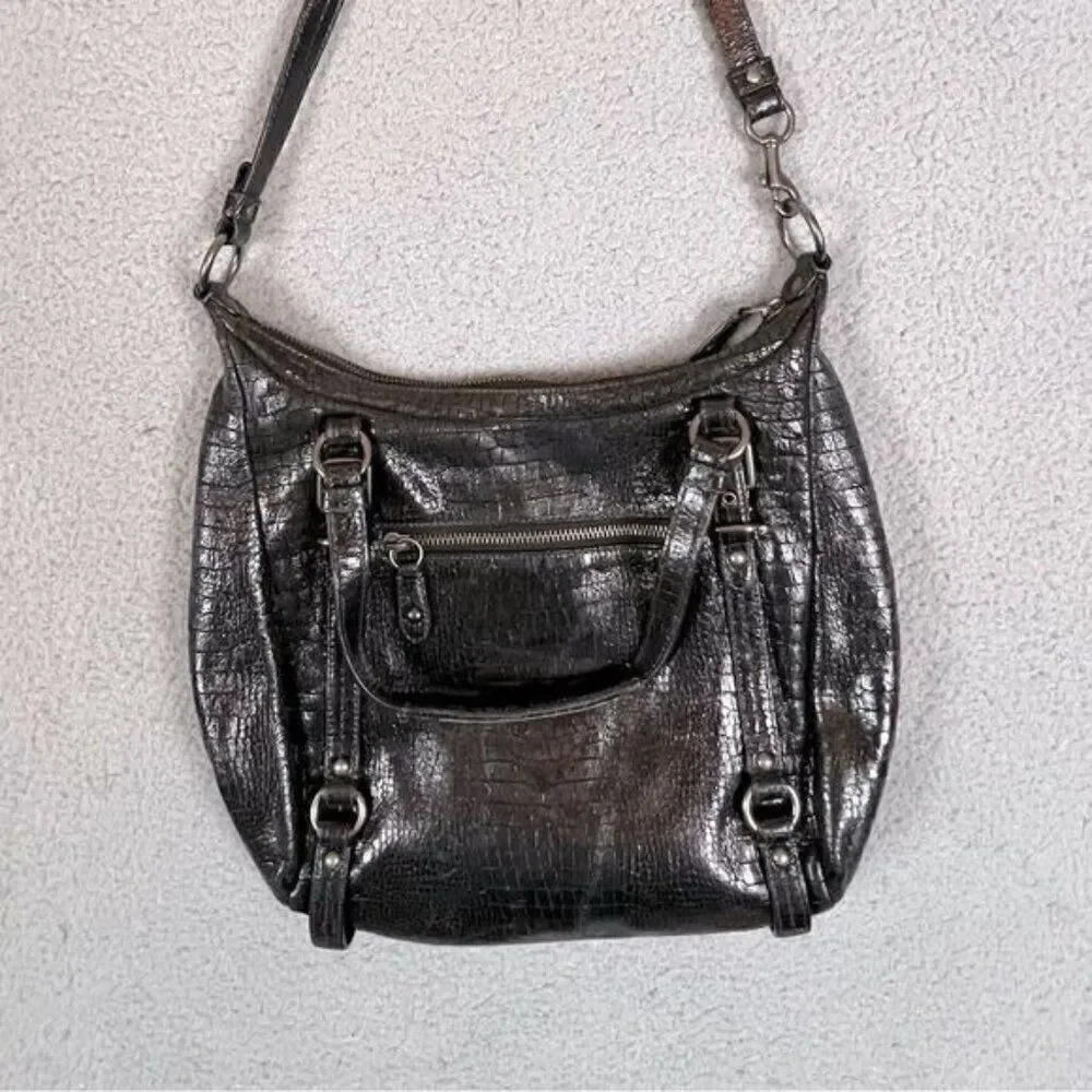 COACH 15384 CROCODILE EMBOSSED MADISON STYLE BLACK LEATHER TOTE BAG CARRYALL